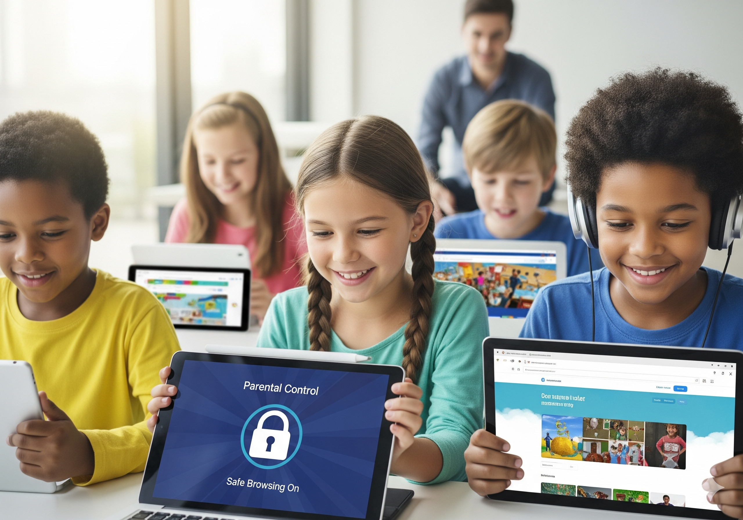 Niños navegando seguros en internet